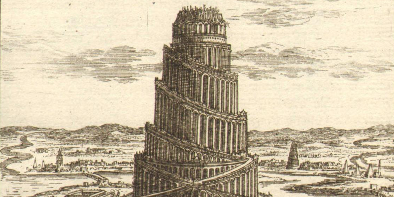 Een artistieke weergave van de toren van Babel